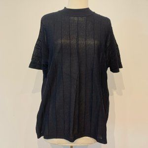 COS Black Sheer Mock Neck Tee with Navy Detail